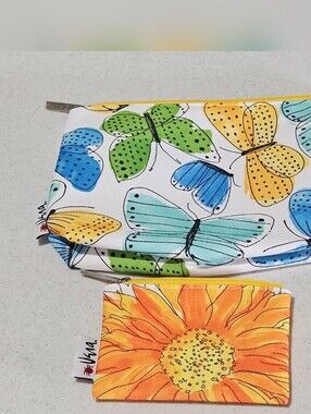 NEW Vera Bradley Butterfly & Sunflower Zip Pouch Set 🦋🌻